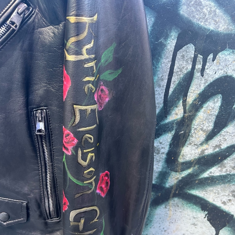 Iconic Sacred Heart Painted Leather Jacket L - Picture 11 of 16